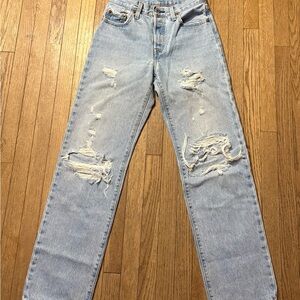 Levi's 501 Light Blue Distressed Women Jeans